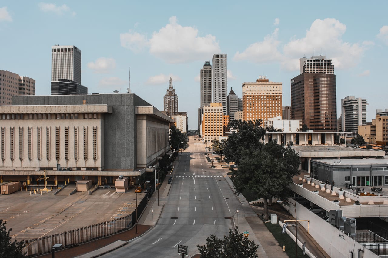 Downtown Tulsa skyline viewed from the Cox Business Center parking garage